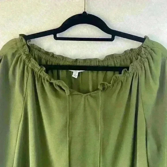 NWT Women's Notations Green Long Sleeve Ruffle Tie Front Blouse Size Large - Picture 3 of 15